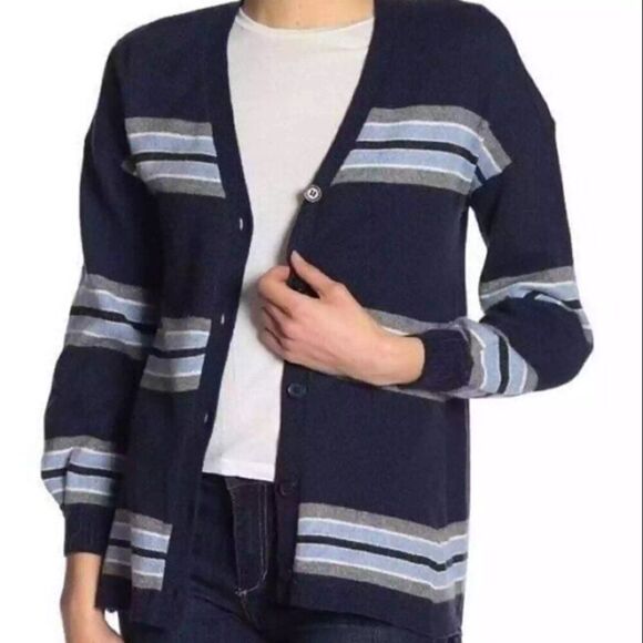 NWT Democracy Blue Striped Alpaca Blend Cardigan in Navy | Size XS - Picture 1 of 11